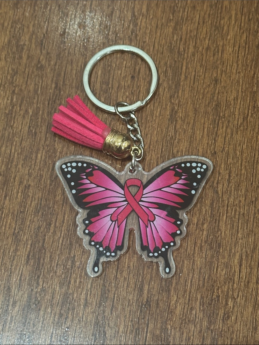 Breast cancer awareness Pink Butterfly Keychain with Tassel